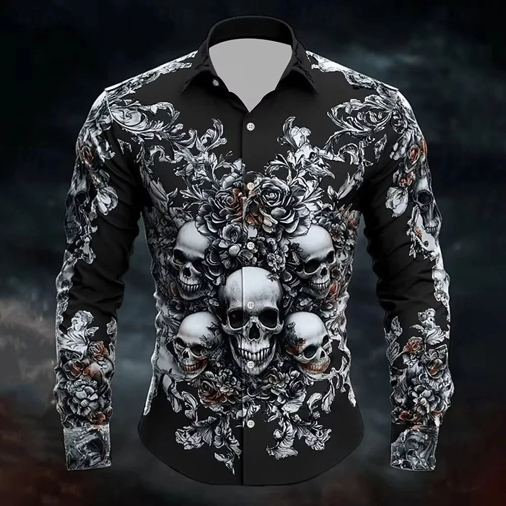 Chemise noire manches longues imprimé tête de mort - vue 18