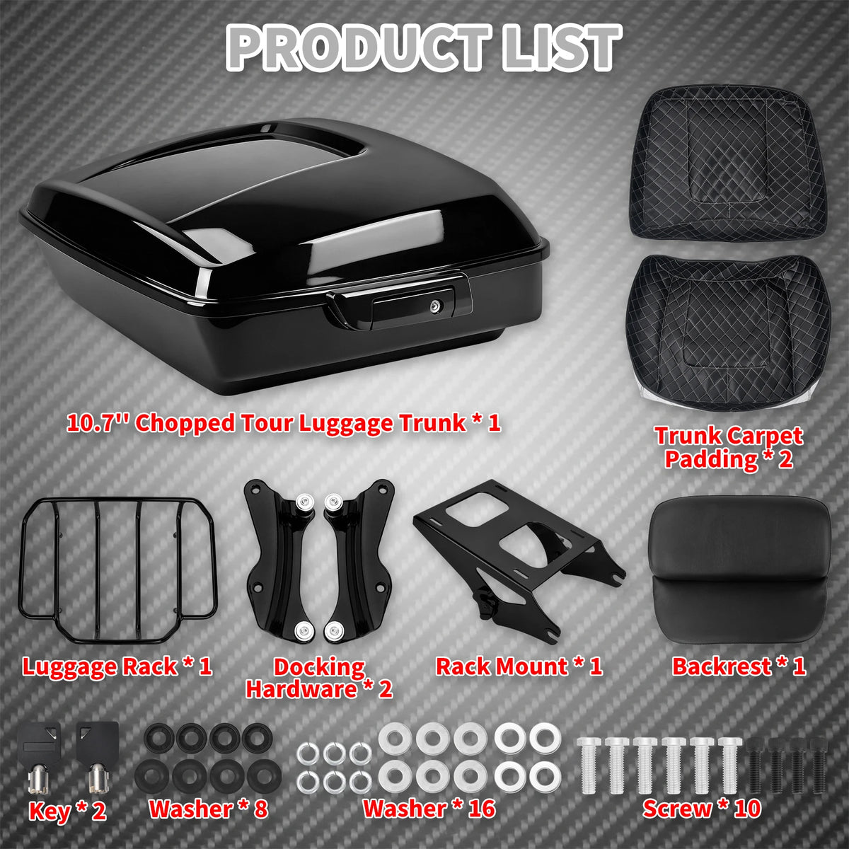 Top case tronqué 10,7" avec dossier et kit porte-bagages pour Harley Touring 2014-2025 - vue 6