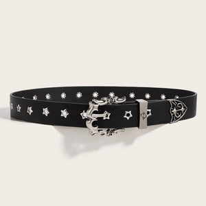 Ceinture noire cloutée motif étoiles style punk - vue 2