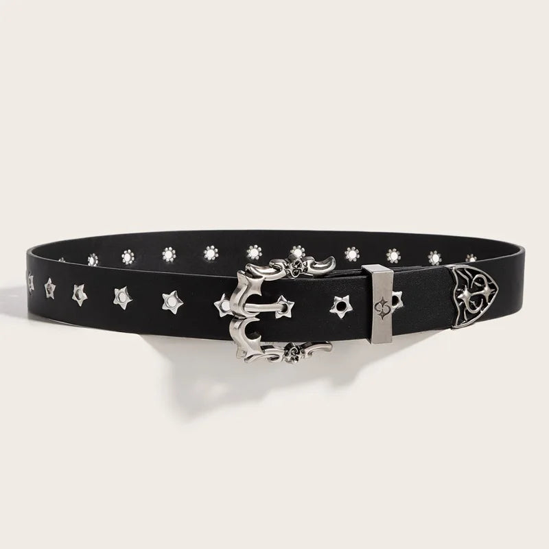 Ceinture noire cloutée motif étoiles style punk - vue 2