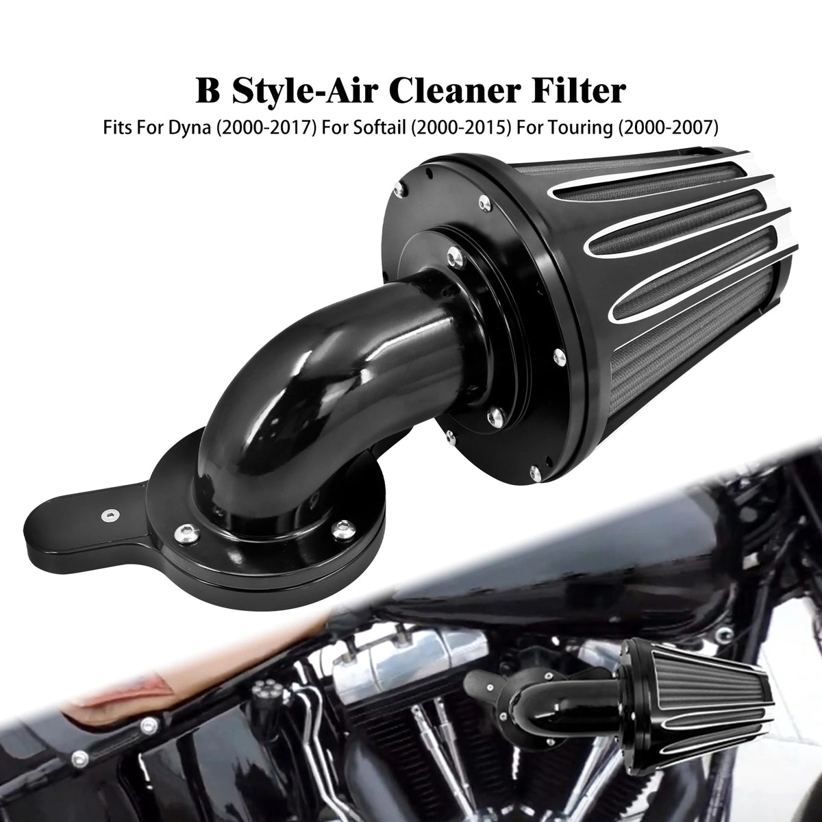 Filtre à air noir en aluminium usiné pour moto Harley-Davidson - vue 10