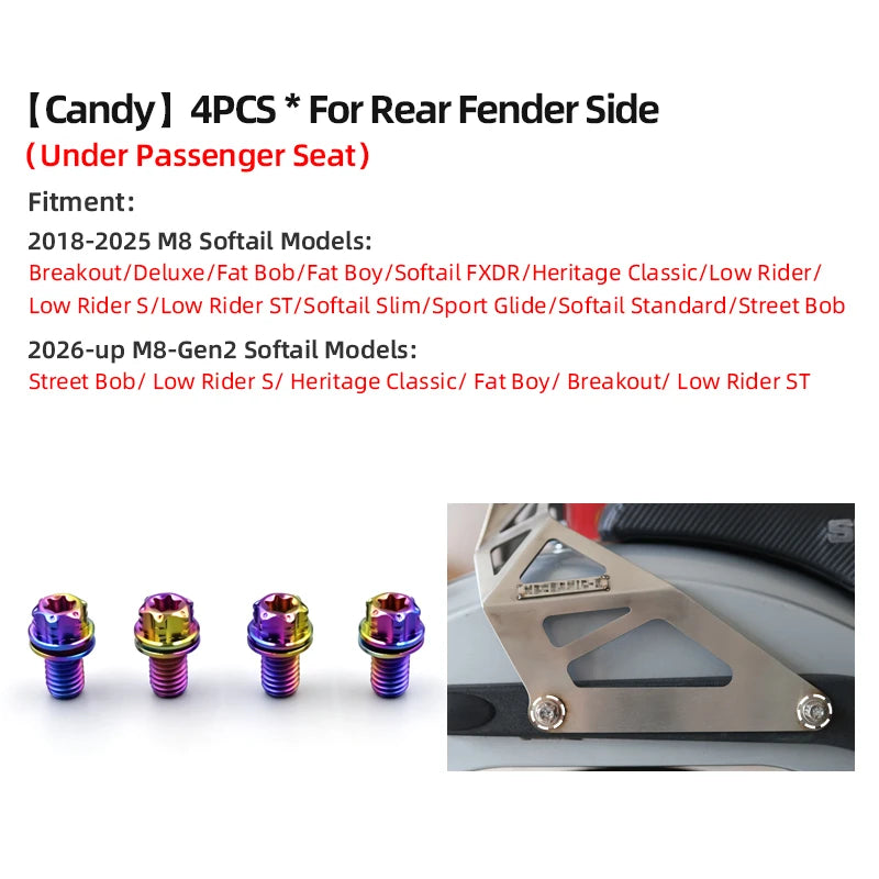 Boulons de Renfort de Garde-Boue Arrière en Titane - Harley-Davidson Softail M8 2018-2025, Road Glide 117/121 – photo 14/18