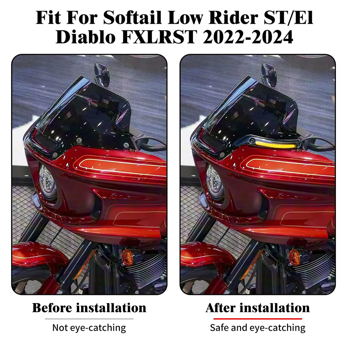 Feux LED noirs de clignotant fixés au pare-brise d'une Harley-Davidson Softail - vue 2