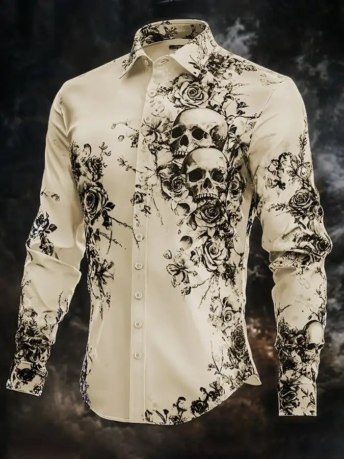 Chemise noire manches longues imprimé tête de mort - vue 11