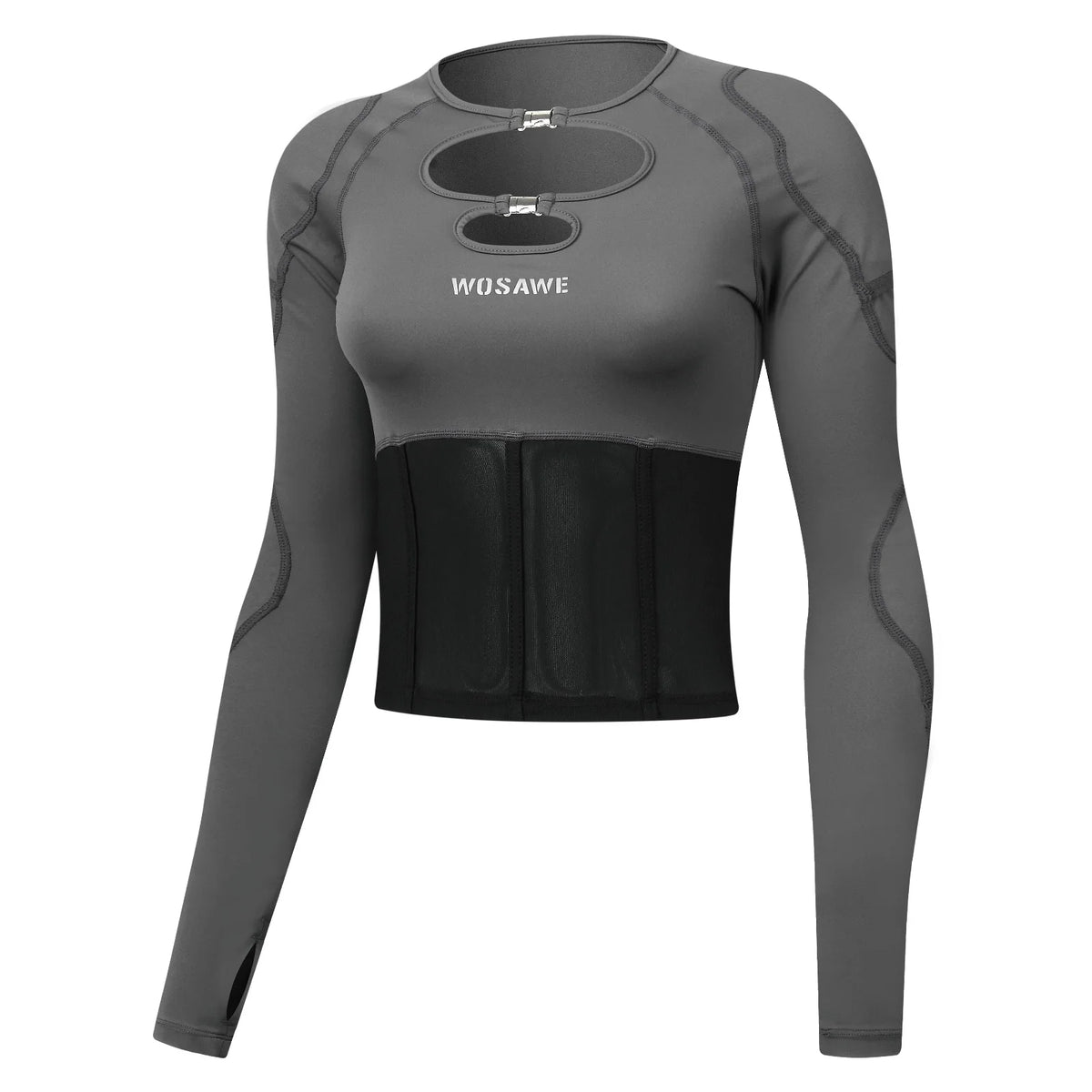 Veste moto crop top femme WOSAWE avec boucles métalliques - vue 9
