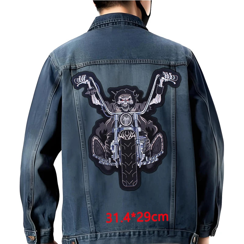 Grand écusson dorsal brodé style biker moto pour blouson - vue 12