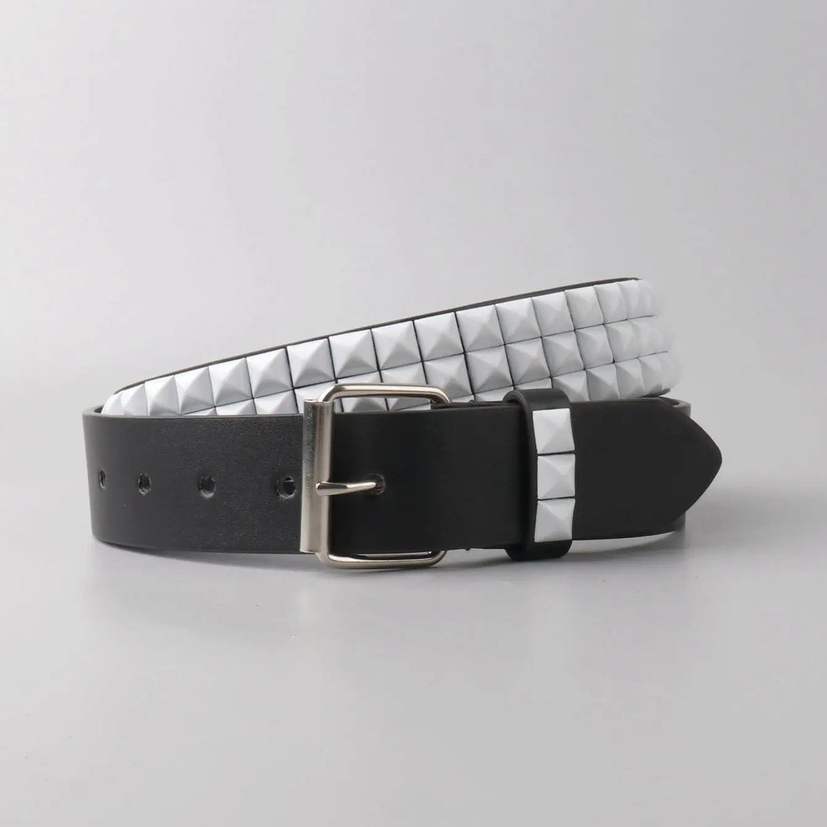 Ceinture noire simili cuir cloutée boucle métal - vue 5