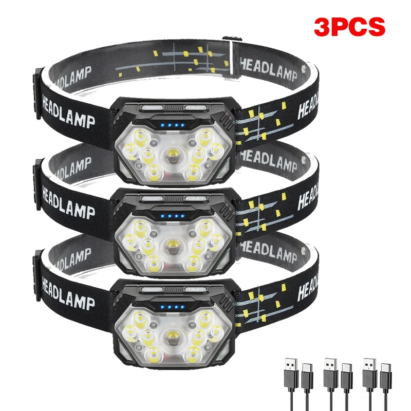 Lampe frontale LED 9 diodes, rechargeable USB, détecteur de mouvement – photo 11/15