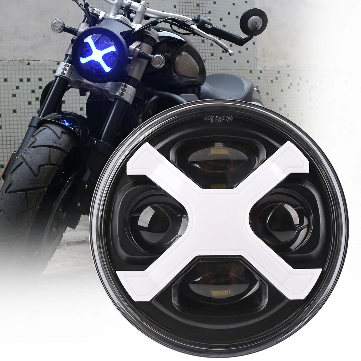 Phare LED style X 5,75 pouces avec feu de jour ambre pour moto rétro Harley Sportster et Scout - vue 4