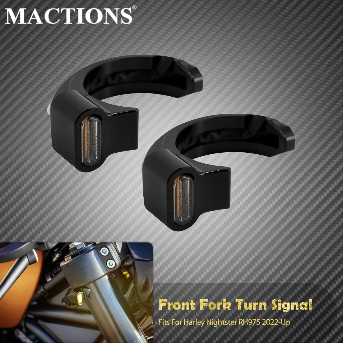 Clignotants LED de Fourche Avant Homologués E-Mark - Harley-Davidson Nightster RH975 2022-2025 – photo 1/7