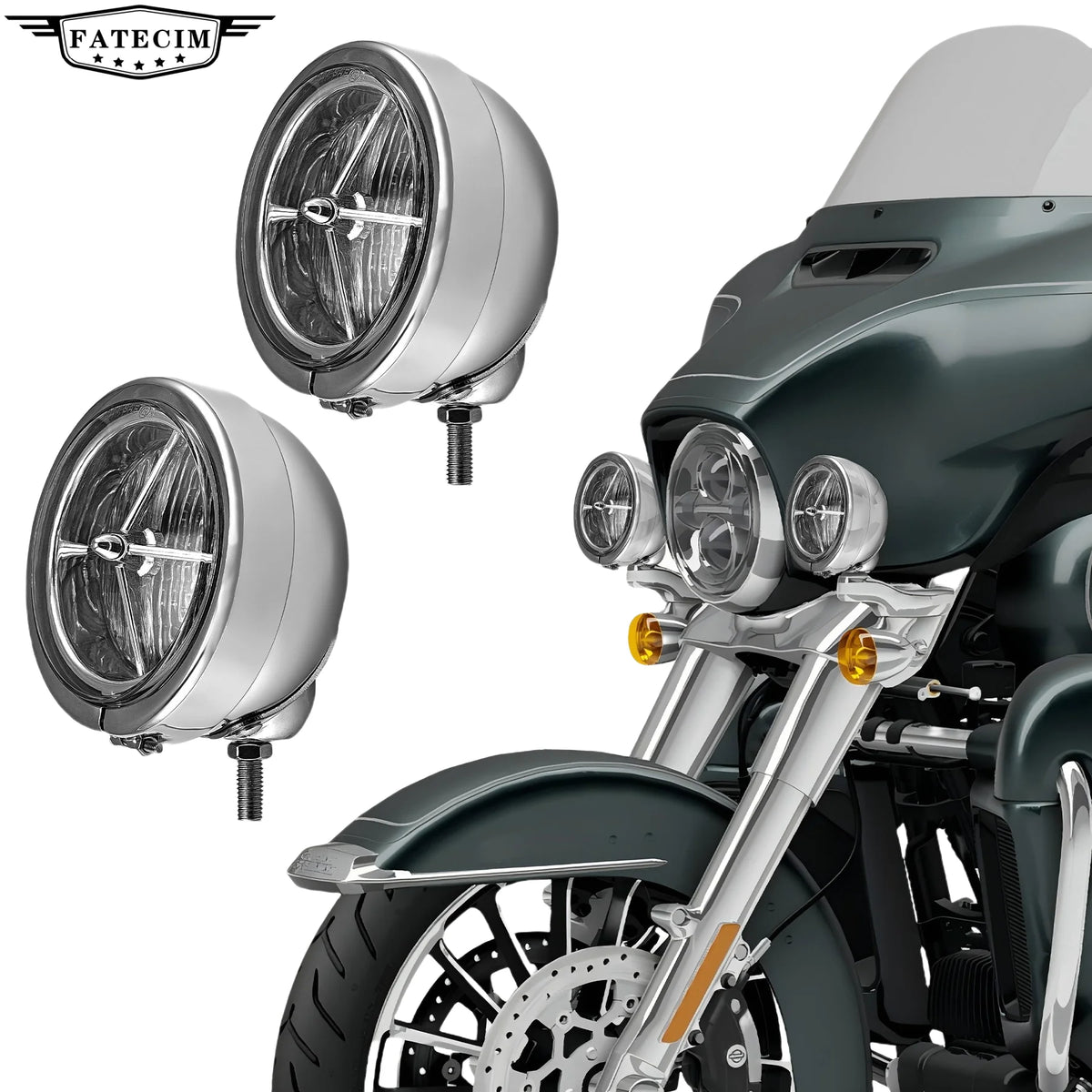 Phares additionnels LED 4,5 pouces pour Harley Softail et Road King - vue 1