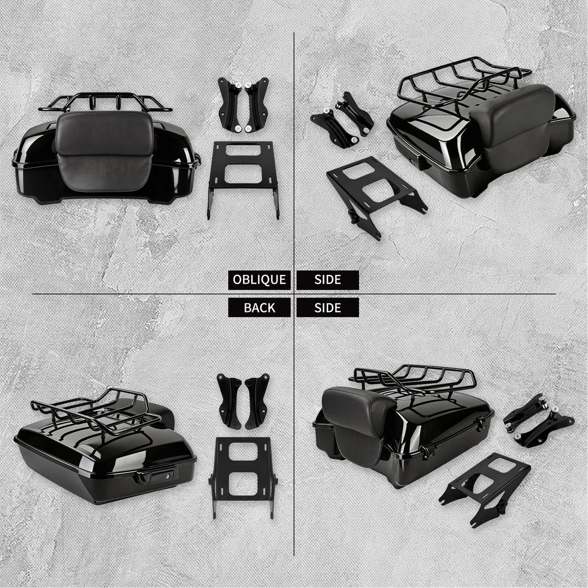 Top case tronqué 10,7" avec dossier et kit porte-bagages pour Harley Touring 2014-2025 - vue 5