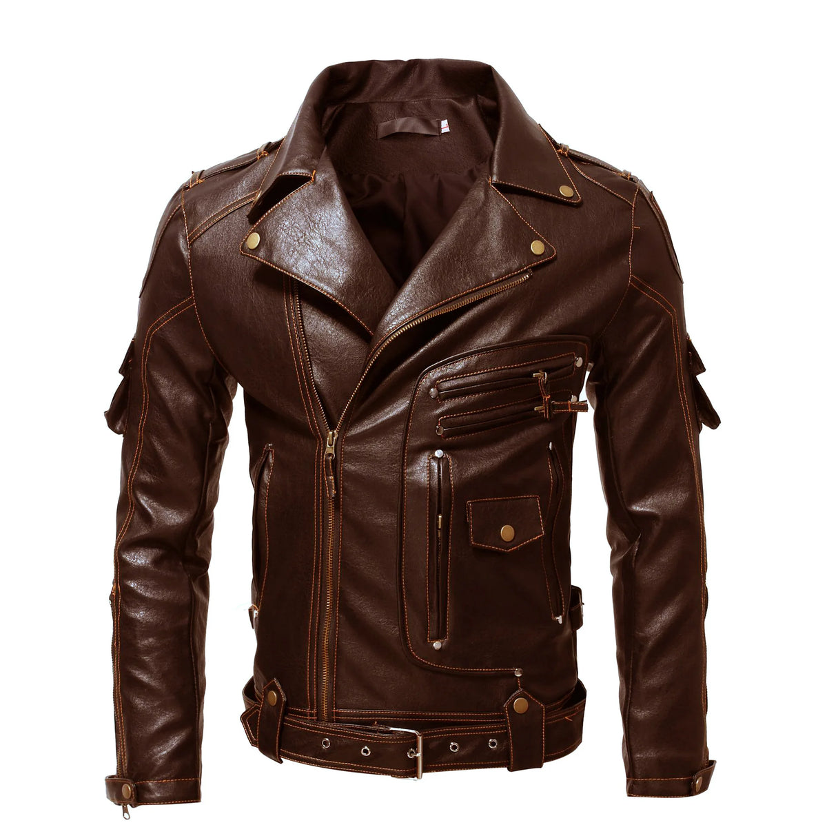 Blouson moto homme en cuir noir coupe slim - vue de face - vue 7