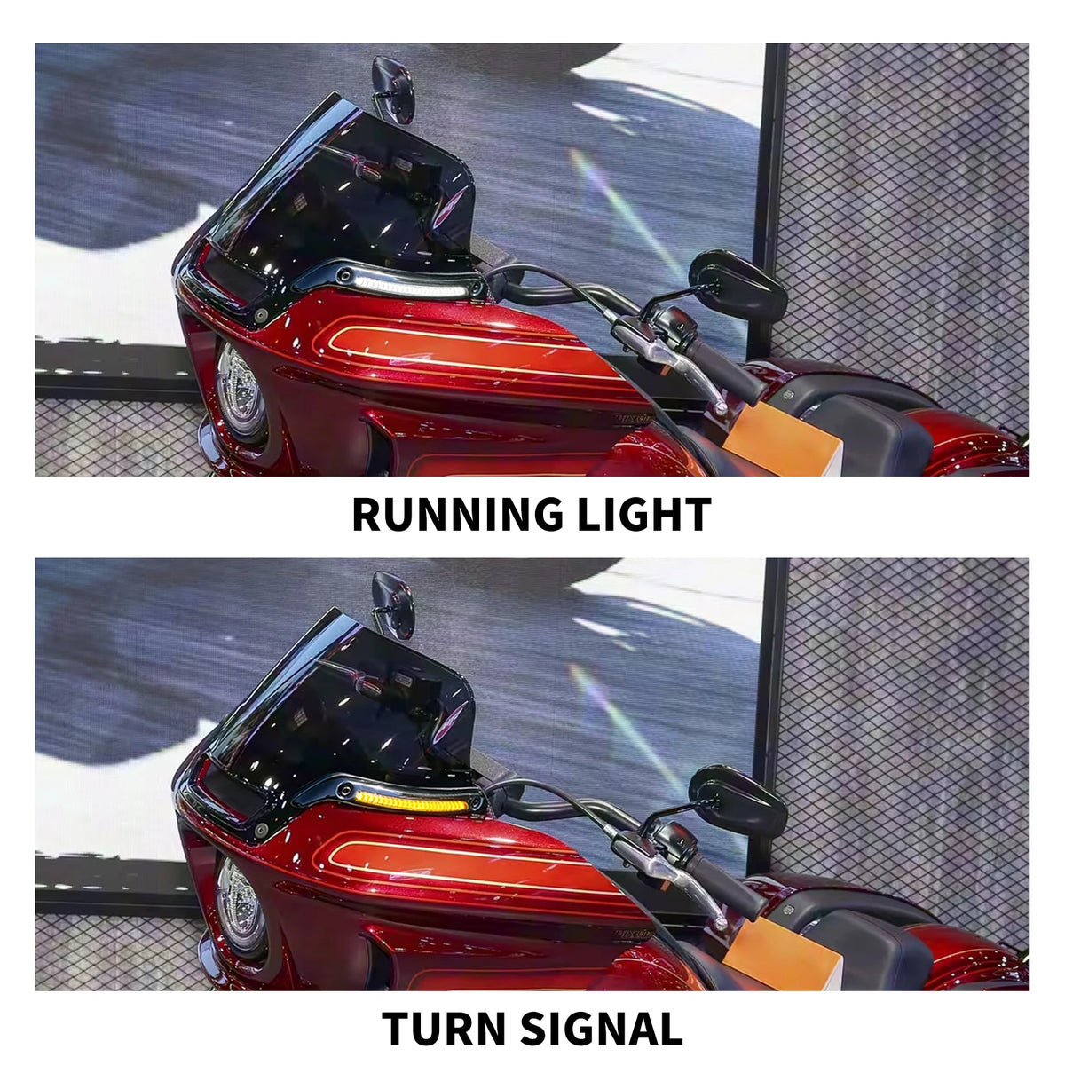 Feux LED noirs de clignotant fixés au pare-brise d'une Harley-Davidson Softail - vue 3