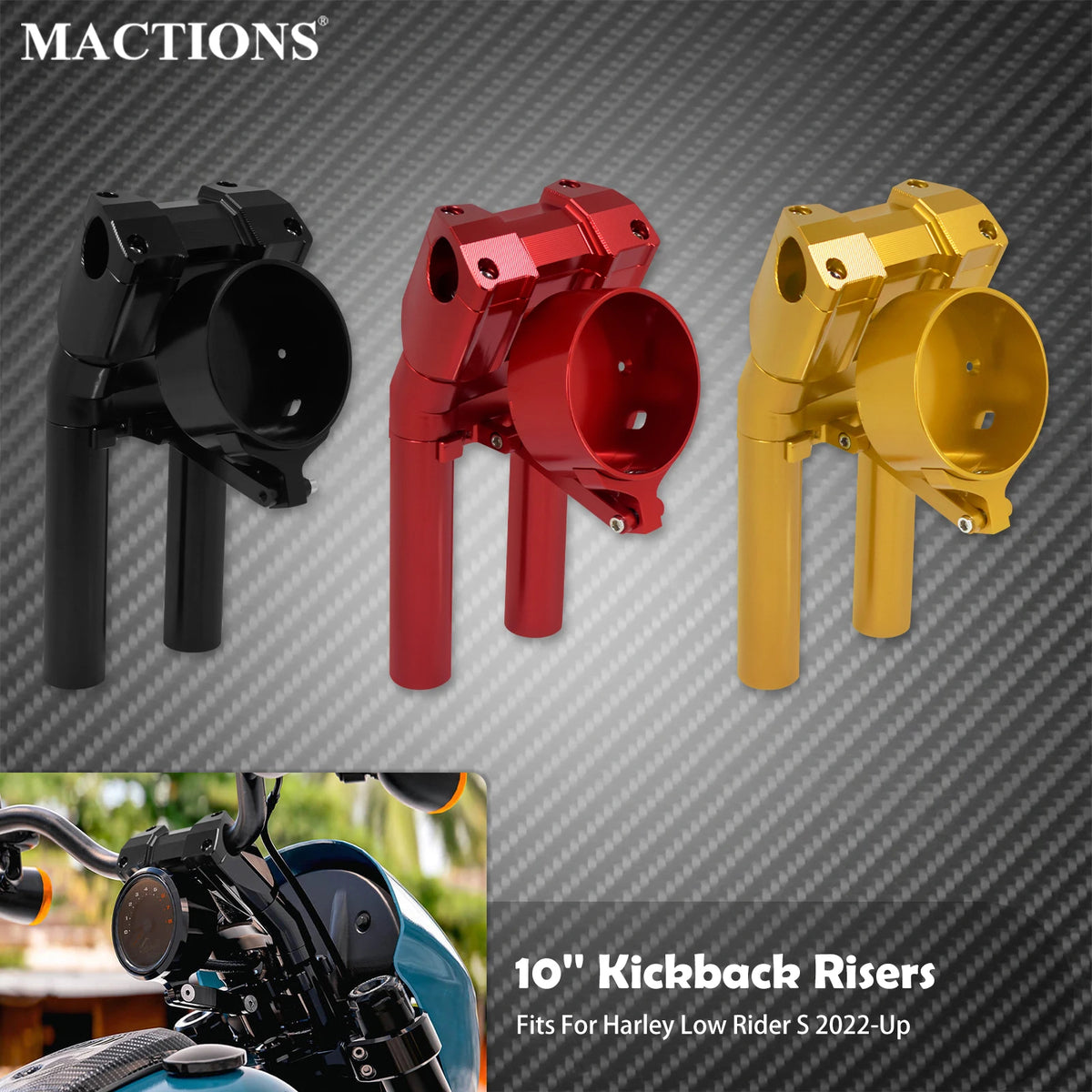 Kit de Rehausseurs de Guidon 10" avec Support Compteur (Kickback Risers) - Harley-Davidson Softail Low Rider S 2022-2024 – photo 1/9