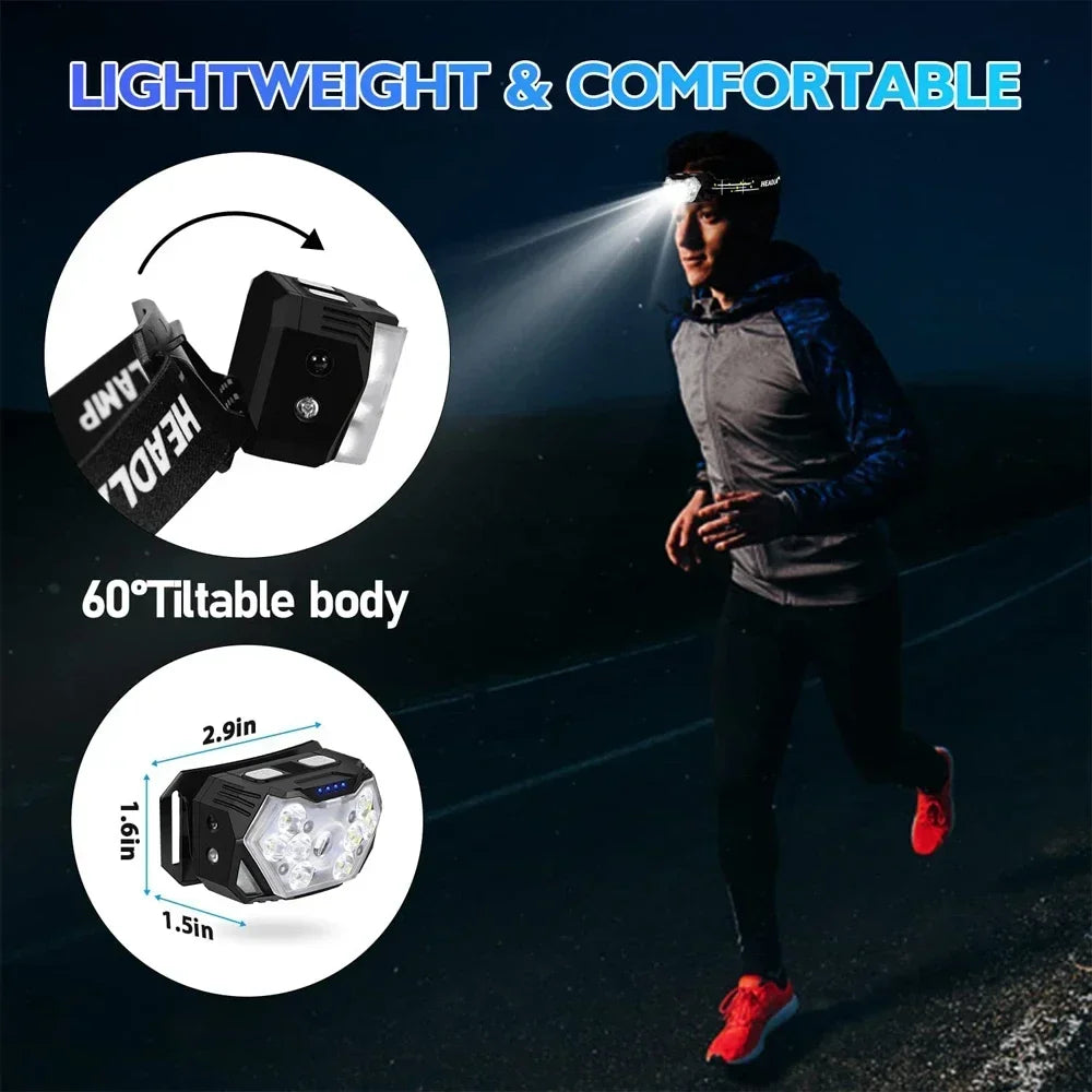 Lampe frontale LED 9 diodes, rechargeable USB, détecteur de mouvement – photo 5/15