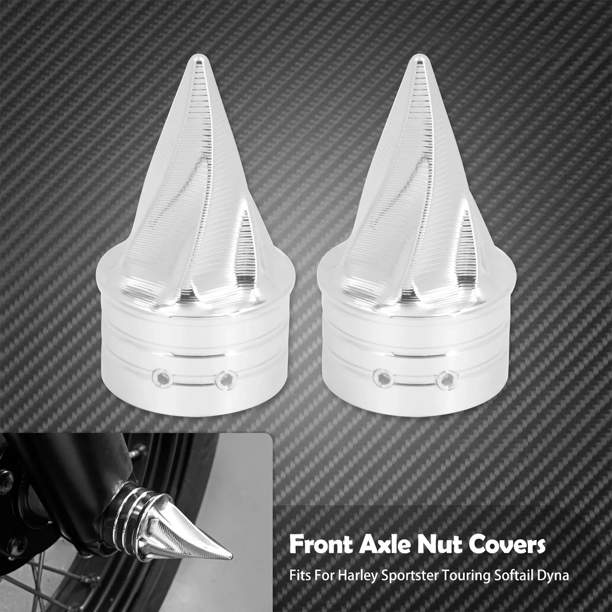 Caches d'écrou d'axe avant (lot de 2) - Harley Softail, Dyna, Touring, Sportster XL 1200, 883, Iron, Road King, VRSC – photo 8/8