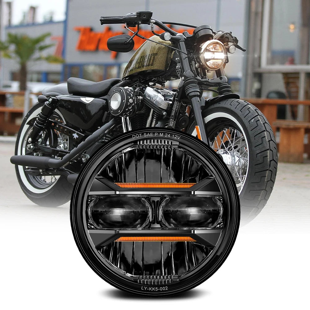 Phare LED à projecteur 5,75 pouces Angel Eyes H4, feu de jour pour Harley Sportster, Dyna, Iron 883 - vue 1