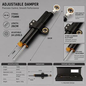 Amortisseur de direction universel réglable 260-375 mm, aluminium CNC – photo 3/6