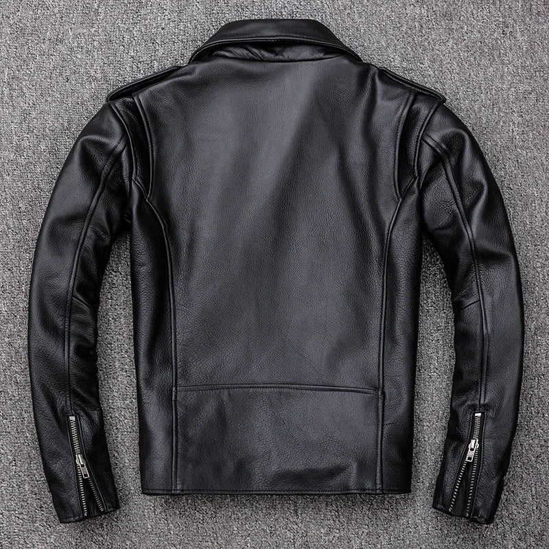 Blouson en cuir moto homme zip asymétrique - vue - vue 4