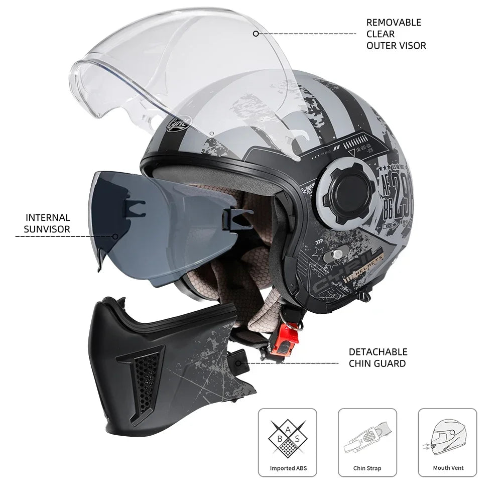 Casque moto modulable rétro, doublure intérieure amovible - vue 5