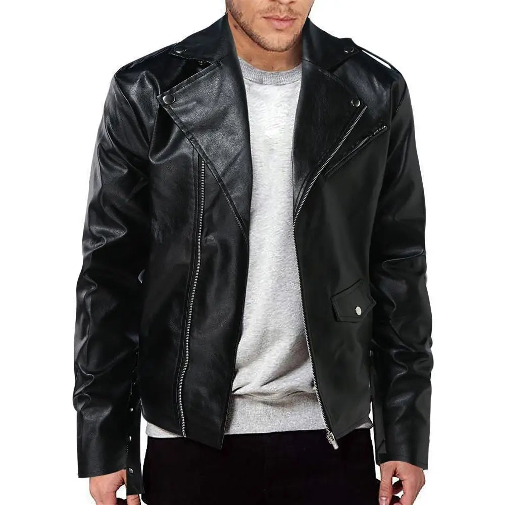 Veste biker homme en simili cuir rouge et noir, vue de face - vue 6