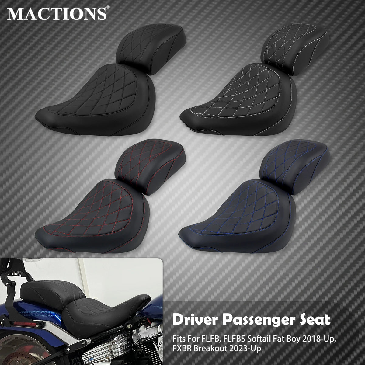 Selle biplace MACTIONS pour Harley-Davidson Softail Fat Boy / Breakout