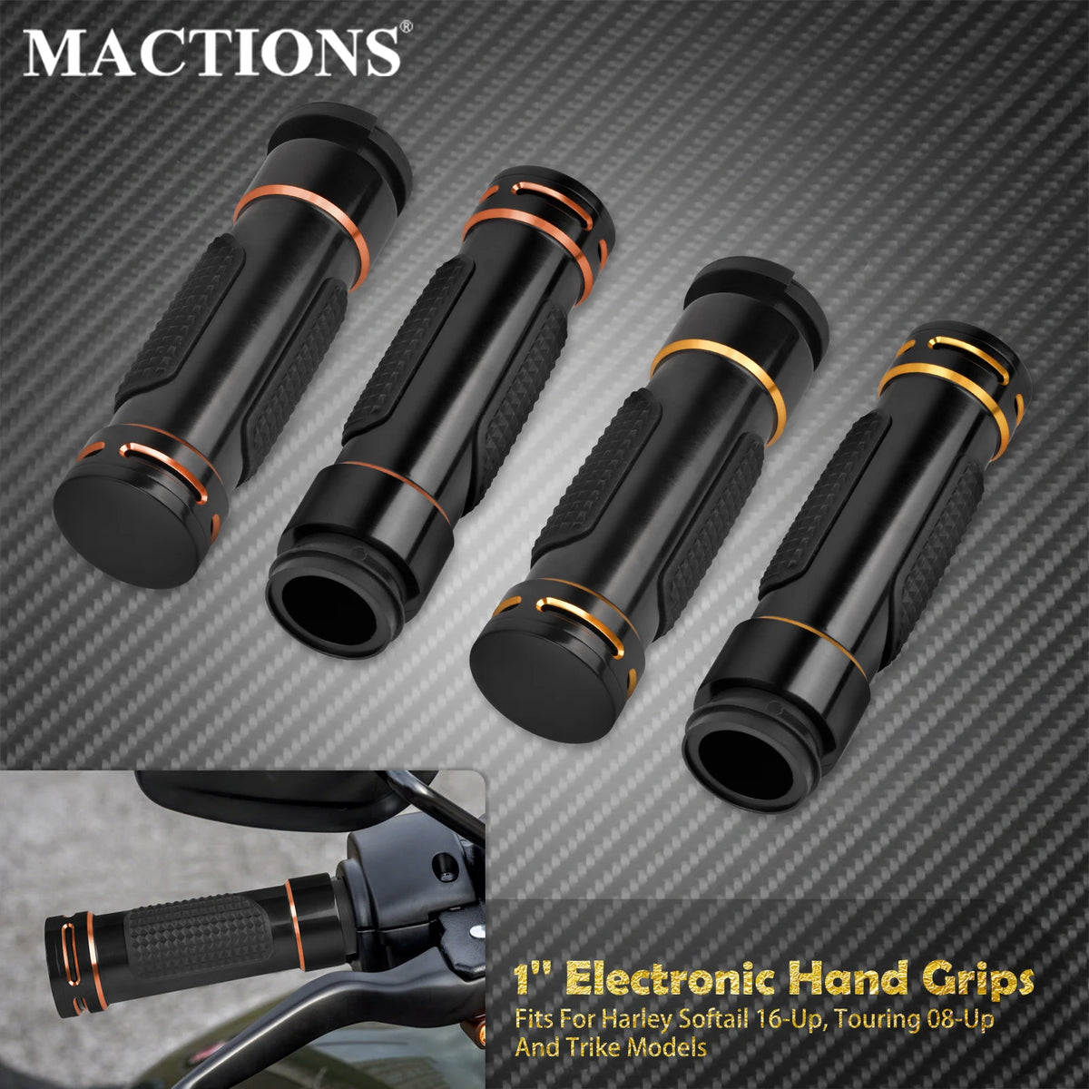 Poignées de guidon électroniques antidérapantes 1'' - Harley Touring, Street Glide, Trike, Softail Breakout, Low Rider S – photo 1/8