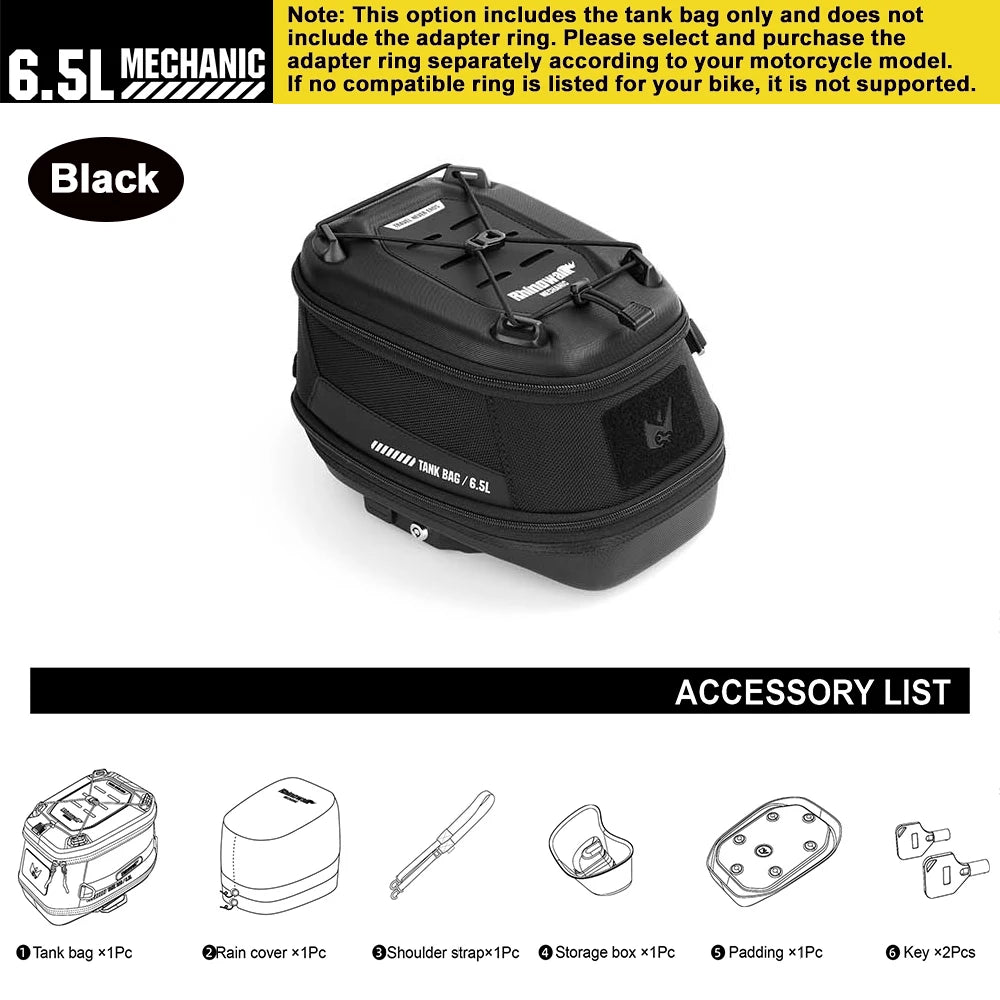 Sac de réservoir moto Rhinowalk noir à fixation magnétique - vue 10