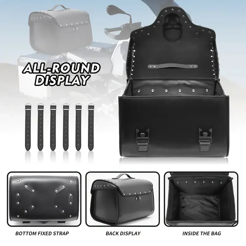 Sac Arrière de Moto 32L en Cuir PU Noir Design Tête de Mort 3D - Universel - vue 5