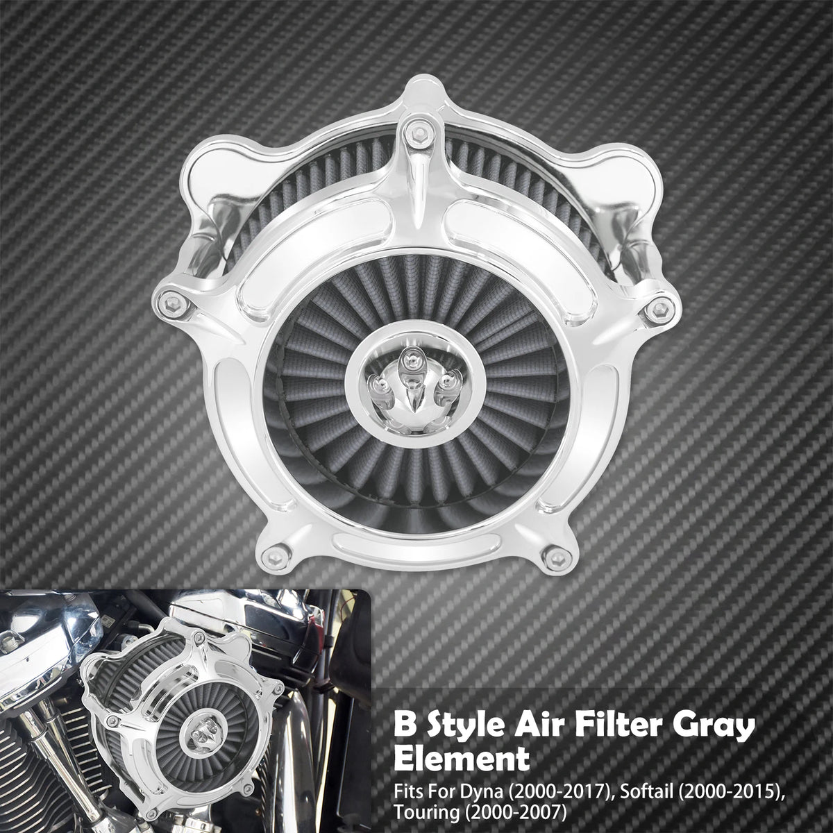Filtre à air chromé élément gris - Harley Touring, Sportster XL, Dyna, Softail – photo 10/10