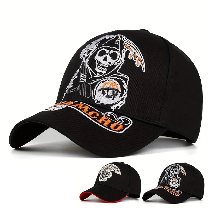 Casquette snapback brodée tête de mort esprit biker - vue - vue 1
