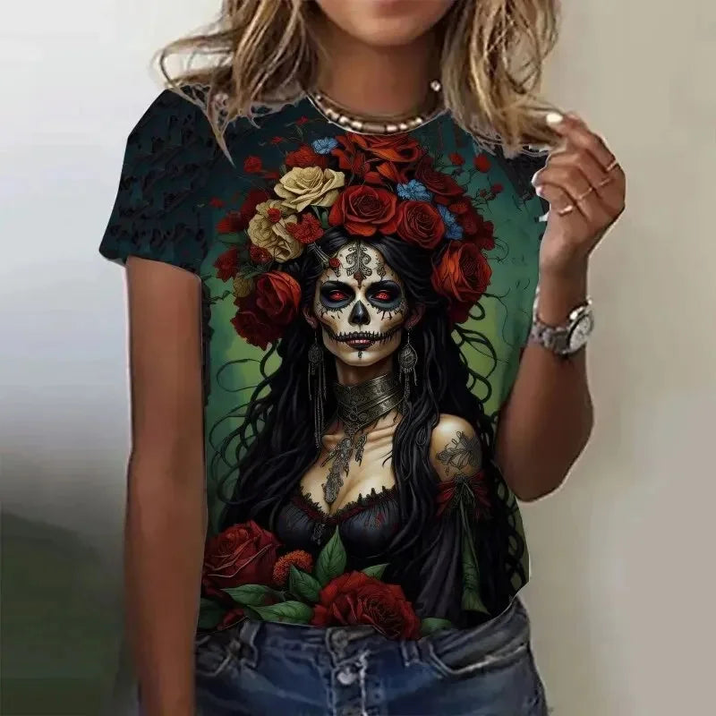 T-shirt Femme Crâne Rose Vintage Oversize - vue 4