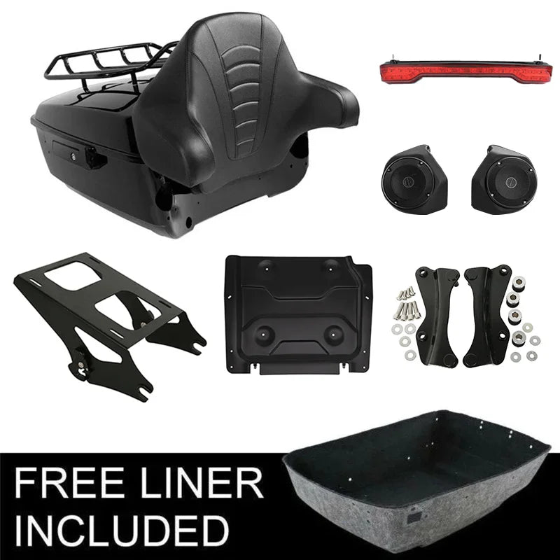 Malle top case noire avec dossier passager montée sur une Harley-Davidson Touring - vue 11