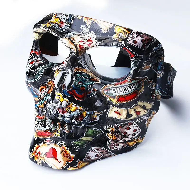Masque décoratif tête de mort avec lunettes pour moto et déguisement - vue 3