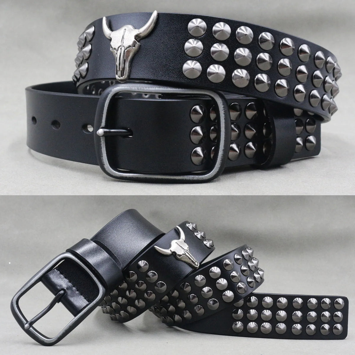 Ceinture en cuir véritable cloutée style rock - vue 20