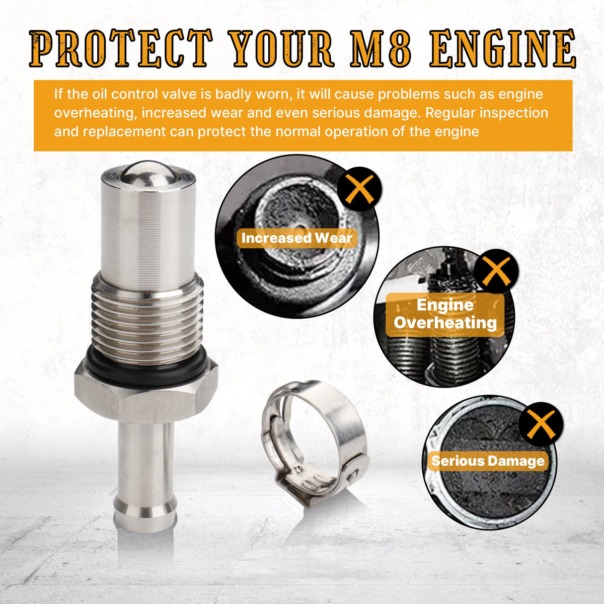 Valve de Régulation d'Huile M8 en Acier Inoxydable - Harley-Davidson Touring et Softail (Moteur M8 Refroidi par Huile) 2017 et plus – photo 5/6