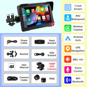 Écran GPS moto Srnubi 7 pouces CarPlay & Android Auto avec DVR et TPMS – double Bluetooth, étanche - vue 10