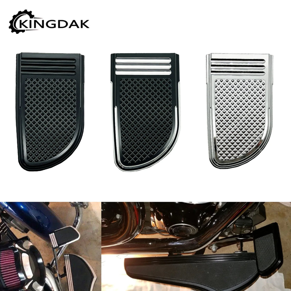 Grand cache-pédale de frein "Defiance" noir/chrome pour Harley-Davidson Touring, Electra Glide, Softail et Fat Boy – photo 1/9