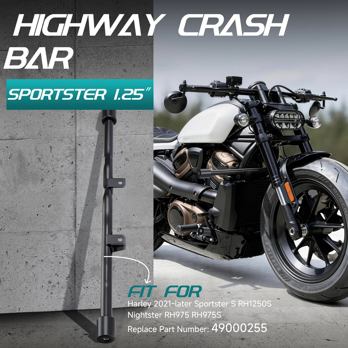 Barre de Protection Moteur "Flat-Out" 1.25" - Harley-Davidson Sportster S RH1250S & Nightster RH975/RH975S – photo 2/6