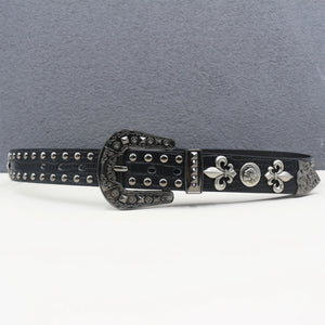 Ceinture en similicuir noir avec rivets métalliques et boucle punk - vue 2