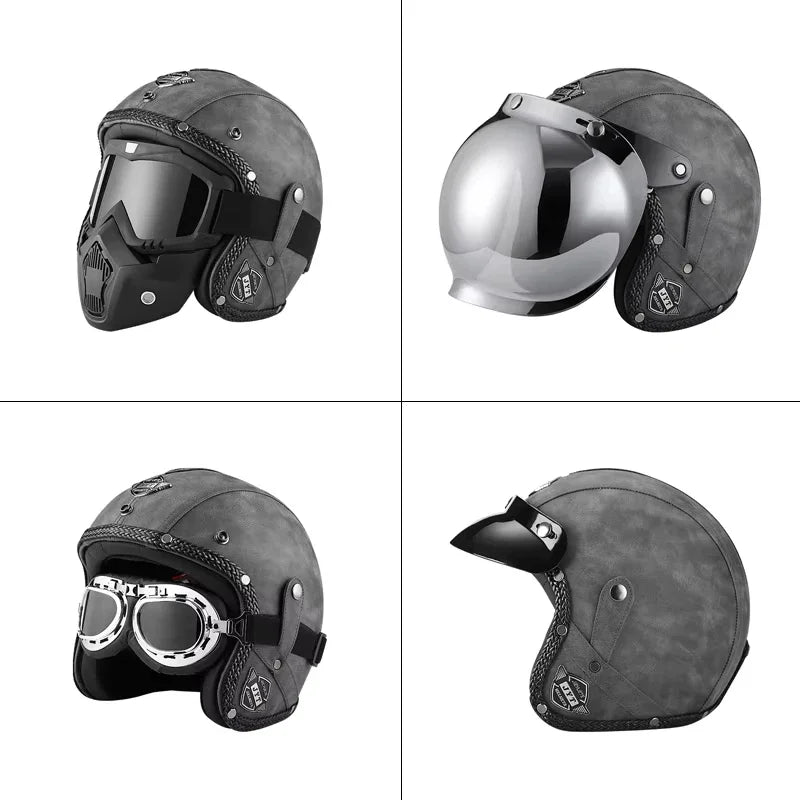 Casque Moto Vintage Ouvert en Cuir PU - Style Café Racer - vue 2