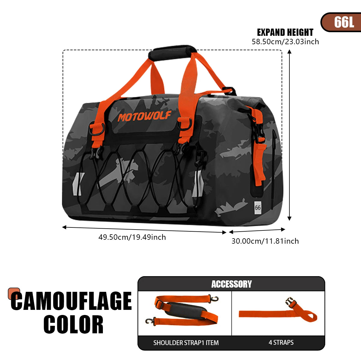 Sac de queue étanche moto noir au format roulé, fixé à l'arrière de la selle - vue 17
