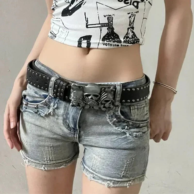 Ceinture punk boucle main de squelette et rivets - vue 2