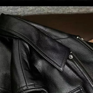 Veste moto homme en cuir véritable noir, vue de face - vue 5