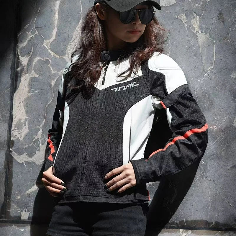 Blouson moto femme noir en tissu maillé - vue de face - vue 10