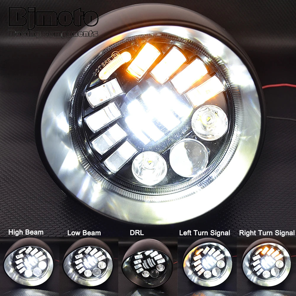 Phare LED rond noir 5,75 pouces pour moto custom et Harley-Davidson - vue 2