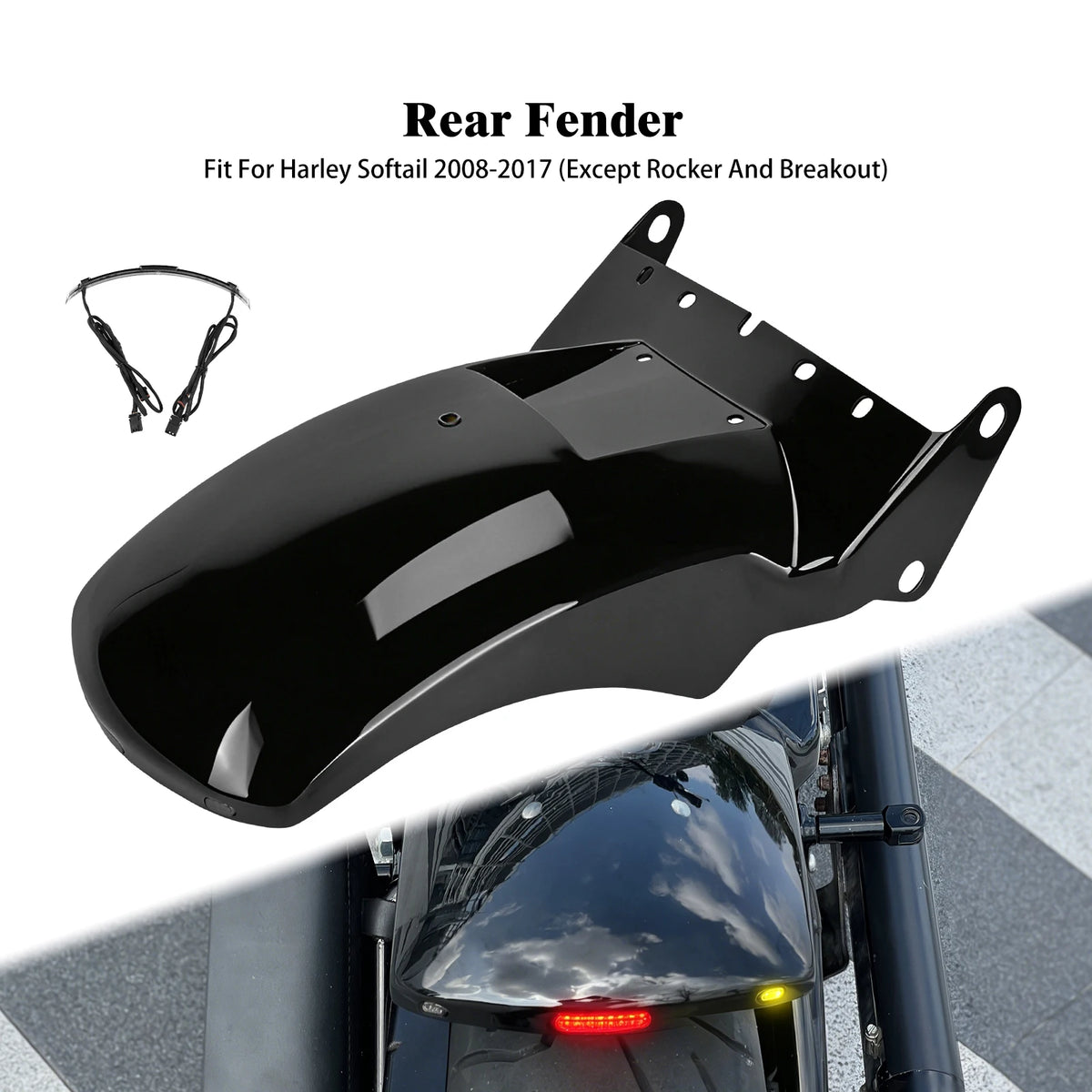 Garde-boue arrière court en acier noir pour Harley-Davidson Softail - vue 1