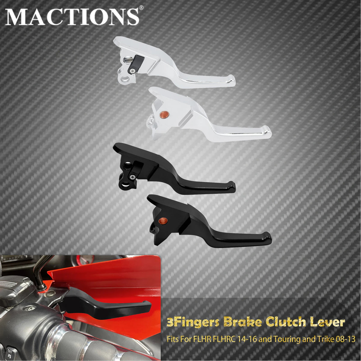 Leviers de Frein et Embrayage Courts CNC 3 Doigts - Harley-Davidson Touring 2008-2013 et FLHR/FLHRC 2014-2016 – photo 1/8