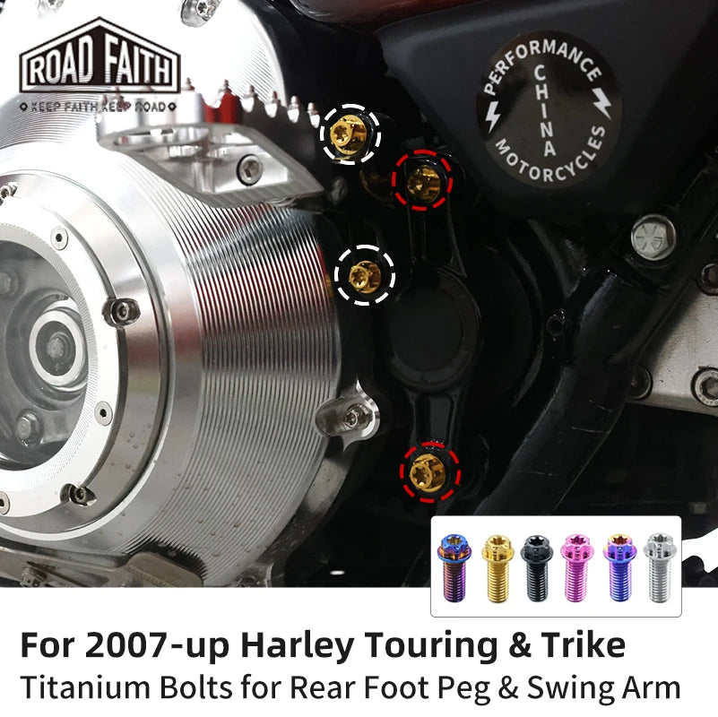 Boulons Titane Bras Oscillant / Repose-pieds Arrière pour Harley Touring et Trike – photo 1/24